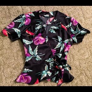 Beautiful Silk Birds of Paradise Floral Tie-Over Women’s Top